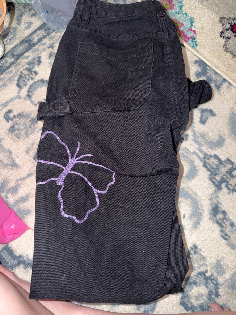 PacSun Black Straight Leg Jeans with Purple Butterfly